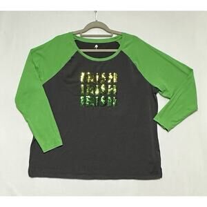 Irish Shirt Women's Size 2XL Raglan Sleeve Green/Gray With Sequin Saint Patricks